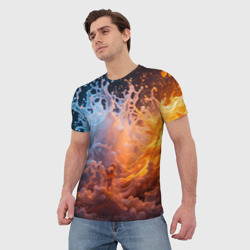 Мужская футболка 3D Брызги воды и огня - фото 2