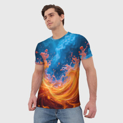 Мужская футболка 3D Яркое пламя в воде - фото 2