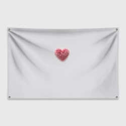 Флаг-баннер Розовое объемное сердце из меха на сером фоне