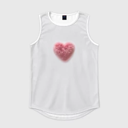 Мужская спортивная майка 3D Розовое объемное сердце из меха на сером фоне