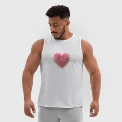 Мужская спортивная майка 3D Розовое объемное сердце из меха на сером фоне - фото 2
