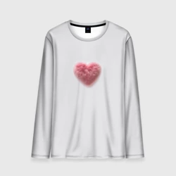 Мужской лонгслив 3D Розовое объемное сердце из меха на сером фоне