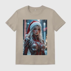 Мужская футболка хлопок Снегурочка в кибер костюме
