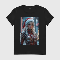 Женская футболка хлопок Снегурочка в кибер костюме