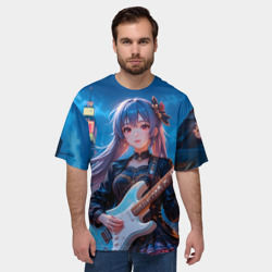 Мужская футболка oversize 3D Аниме девочка с электрогитарой - фото 2