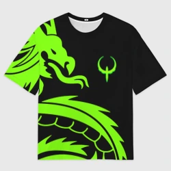 Женская футболка oversize 3D Квейк кислотный дракон лого