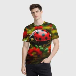 Мужская футболка 3D Божья коровка на полянке - фото 2