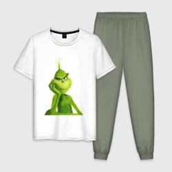 Мужская пижама с белой футболкой хлопок Гринч что-то замышляет