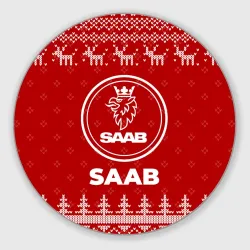 Круглый коврик для мышки Новогодний Saab с оленями