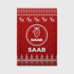 Обложка для автодокументов Новогодний Saab с оленями