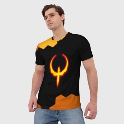 Мужская футболка 3D Квейк соты огненное лого - фото 2