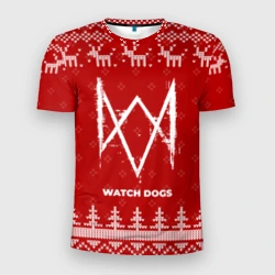 Мужская футболка 3D Slim Новогодний Watch Dogs с оленями