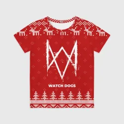 Детская футболка 3D Новогодний Watch Dogs с оленями