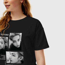 Женская футболка хлопок Oversize Taehyung bts black-white - фото 2