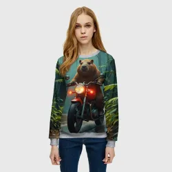 Женский свитшот 3D Капибара на мотоцикле в джунглях - фото 2