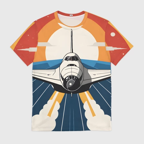 Мужская футболка 3D с принтом Скоростной ретро самолет, вид спереди #2