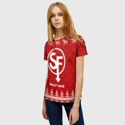 Женская футболка 3D Новогодний Sally Face с оленями - фото 2