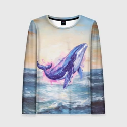 Женский лонгслив 3D Кит в океане
