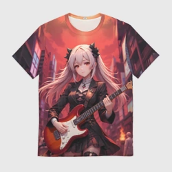 Мужская футболка 3D Девочка с электрогитарой аниме