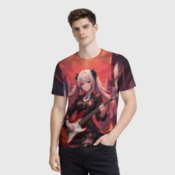 Мужская футболка 3D Девочка с электрогитарой аниме - фото 2