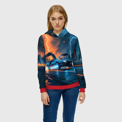 Женская толстовка 3D Автомобиль и ночные молнии - фото 2