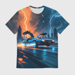 Мужская футболка 3D Автомобиль и ночные молнии