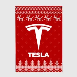 Постер Новогодний Tesla с оленями
