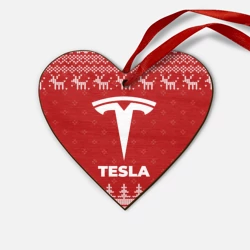 Деревянная игрушка Сердце Новогодний Tesla с оленями