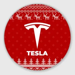 Круглый коврик для мышки Новогодний Tesla с оленями