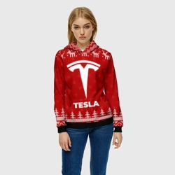 Женская толстовка 3D Новогодний Tesla с оленями - фото 2