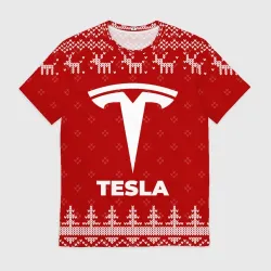 Мужская футболка 3D Новогодний Tesla с оленями