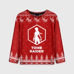 Детский лонгслив 3D Новогодний Tomb Raider с оленями