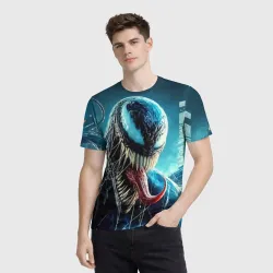 Мужская футболка 3D Venom in metropolis - ai art neon fantasy - фото 2