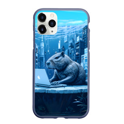 Чехол для iPhone 11 Pro Max матовый Капибара программист под водой