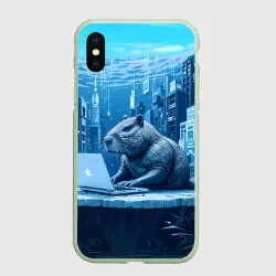 Чехол для iPhone XS Max матовый Капибара программист под водой