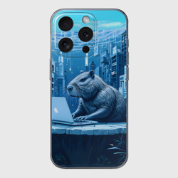 Чехол для iPhone 15 Pro силиконовый с защитой камеры Капибара программист под водой