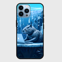 Чехол для iPhone 14 Pro Max Капибара программист под водой