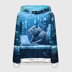 Женская толстовка 3D Капибара программист под водой