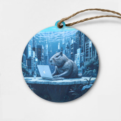 Деревянная игрушка круг Капибара программист под водой