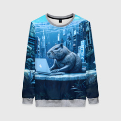 Женский свитшот 3D Капибара программист под водой