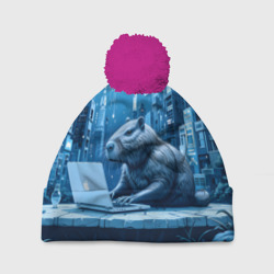 Шапка 3D c помпоном Капибара программист под водой