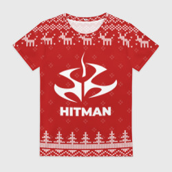 Женская футболка 3D Новогодний Hitman с оленями