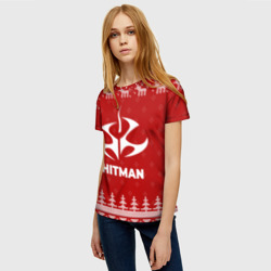 Женская футболка 3D Новогодний Hitman с оленями - фото 2