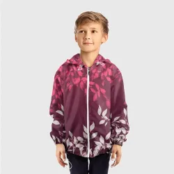 Детская ветровка 3D Листья на бордовом фоне - нейросеть - фото 2