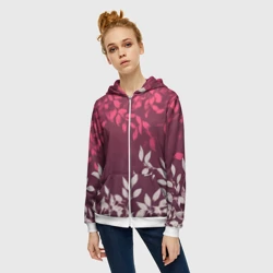 Женская толстовка 3D на молнии Листья на бордовом фоне - нейросеть - фото 2