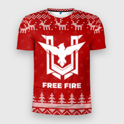 Мужская футболка 3D Slim Новогодний Free Fire с оленями