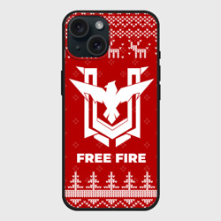 Чехол силиконовый для Apple iPhone 15 матовый Новогодний Free Fire с оленями