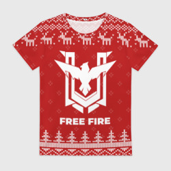 Женская футболка 3D Новогодний Free Fire с оленями