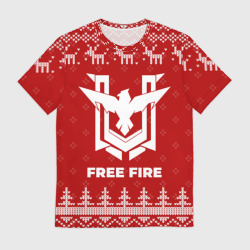 Мужская футболка 3D Новогодний Free Fire с оленями