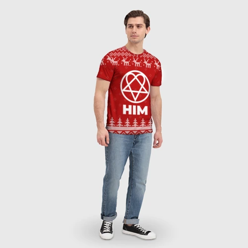 Мужская футболка 3D Новогодний HIM с оленями - фото 5